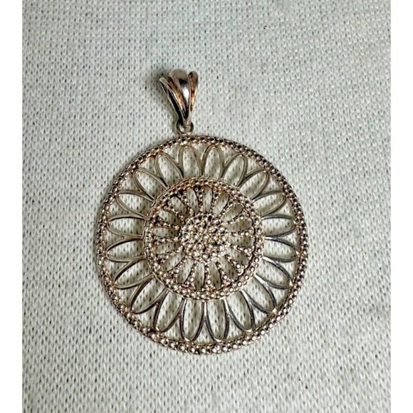 Estate Jewelry - Milor Italy Sterling Silver Filigree Sunflower Pendant - 2 1/4"